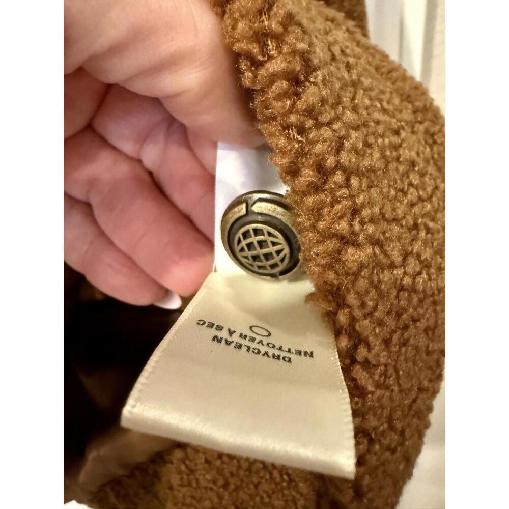 MAX STUDIO Sherpa Teddy Jacket Women's XL Brown Button Front Faux Shearling Coat - Picture 3 of 9